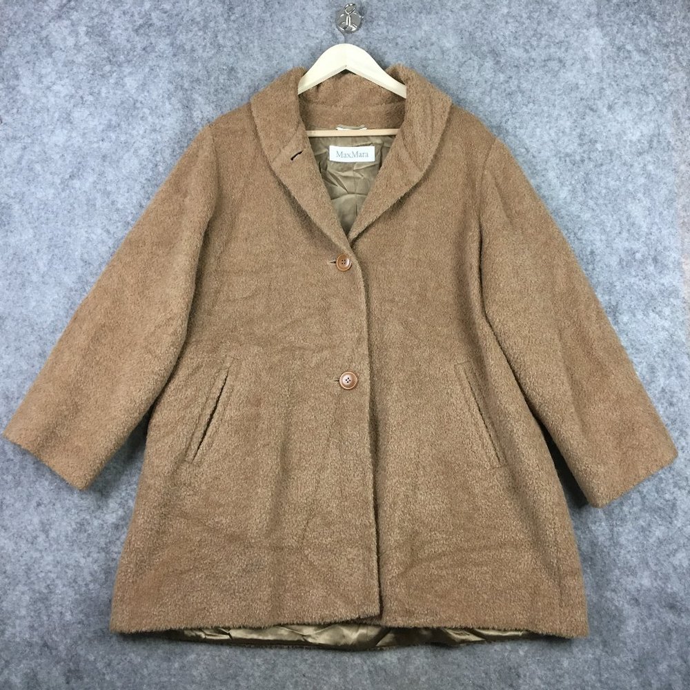 Max Mara Coat 2 Women Alpaca Virgin Wool Teddy Jacket Italy Made Luxurious Brown